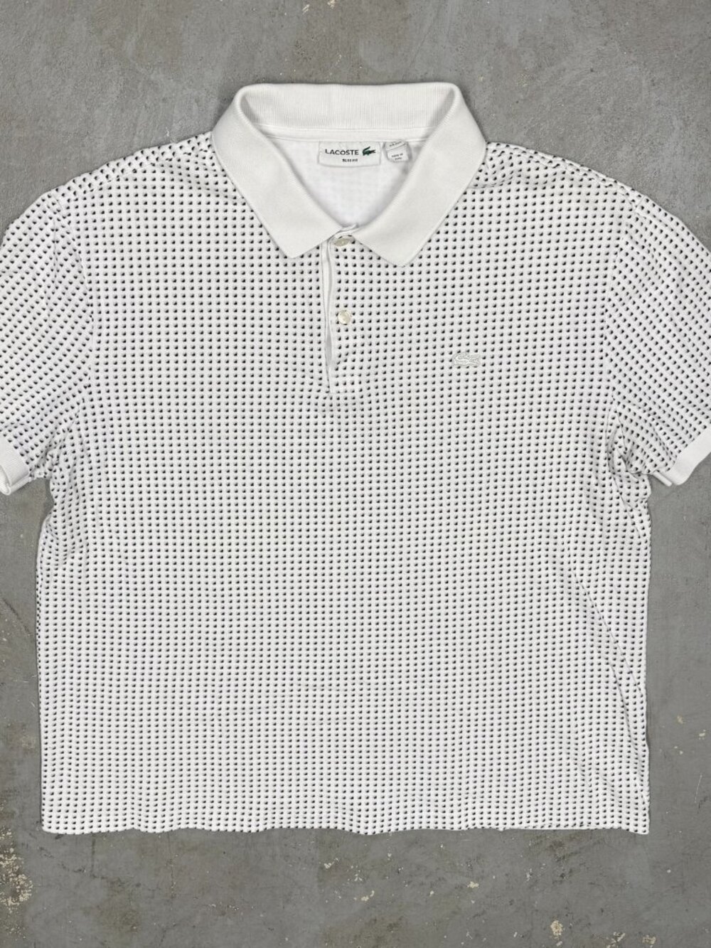 Lacoste Slim Fit Polo Shirt White Block Pattern Pique Cotton Short Sleeve XXL